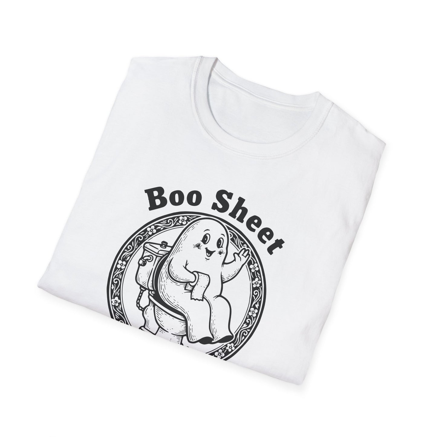 Boo Sheet T-Shirt — Funny Ghost on Toilet Halloween Tee