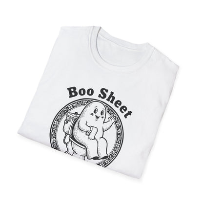 Boo Sheet T-Shirt — Funny Ghost on Toilet Halloween Tee