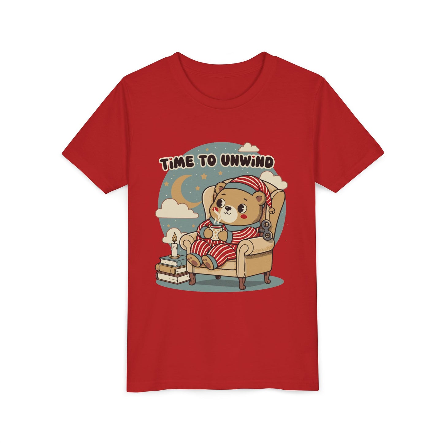 'Time to Unwind' Youth Tee — Windup Toy Bear Relaxing Graphic T-Shirt