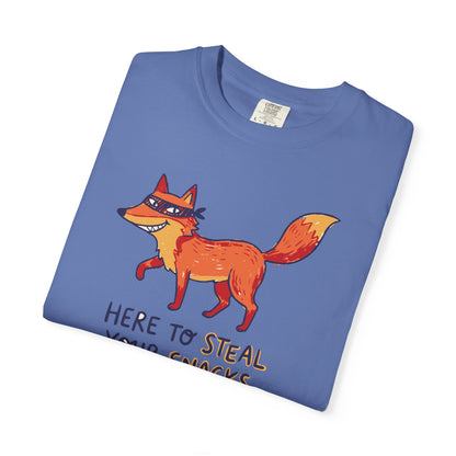 "Here to Steal Your Snacks" Graphic T-Shirt — Cute Snack Thief Fox Tee