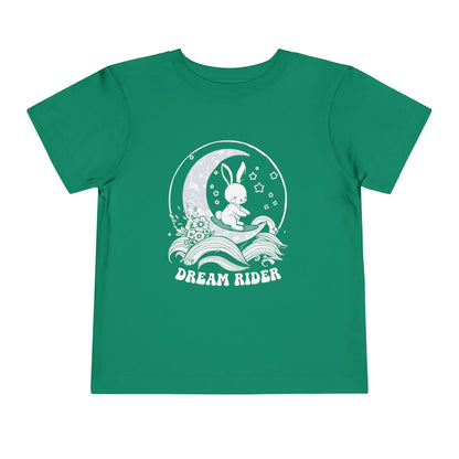 "Dream Rider" Toddler Tee — Sleepy Bunny Moon Surfer Graphic T-Shirt