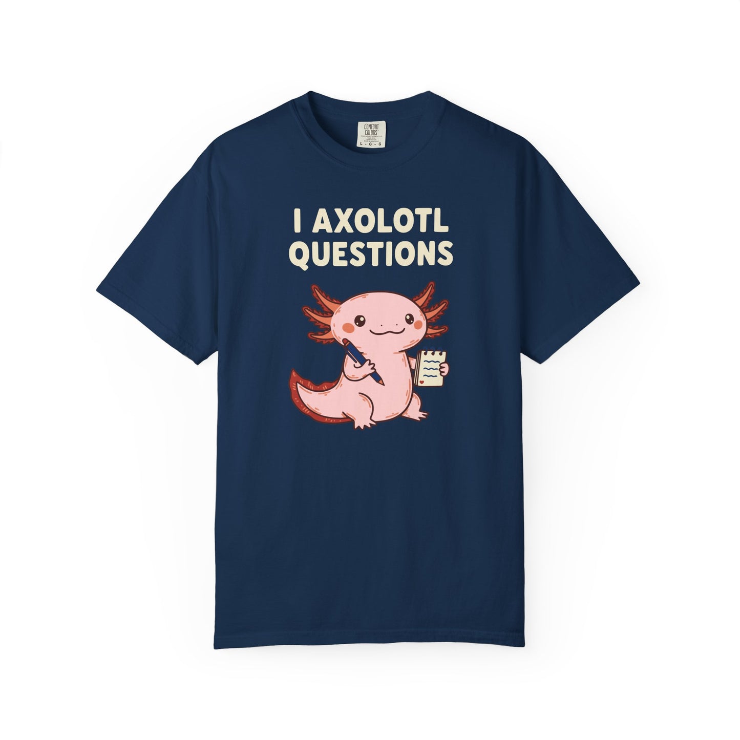 "I Axolotl Questions" T-Shirt — Cute Cartoon Reporter Student Graphic Tee