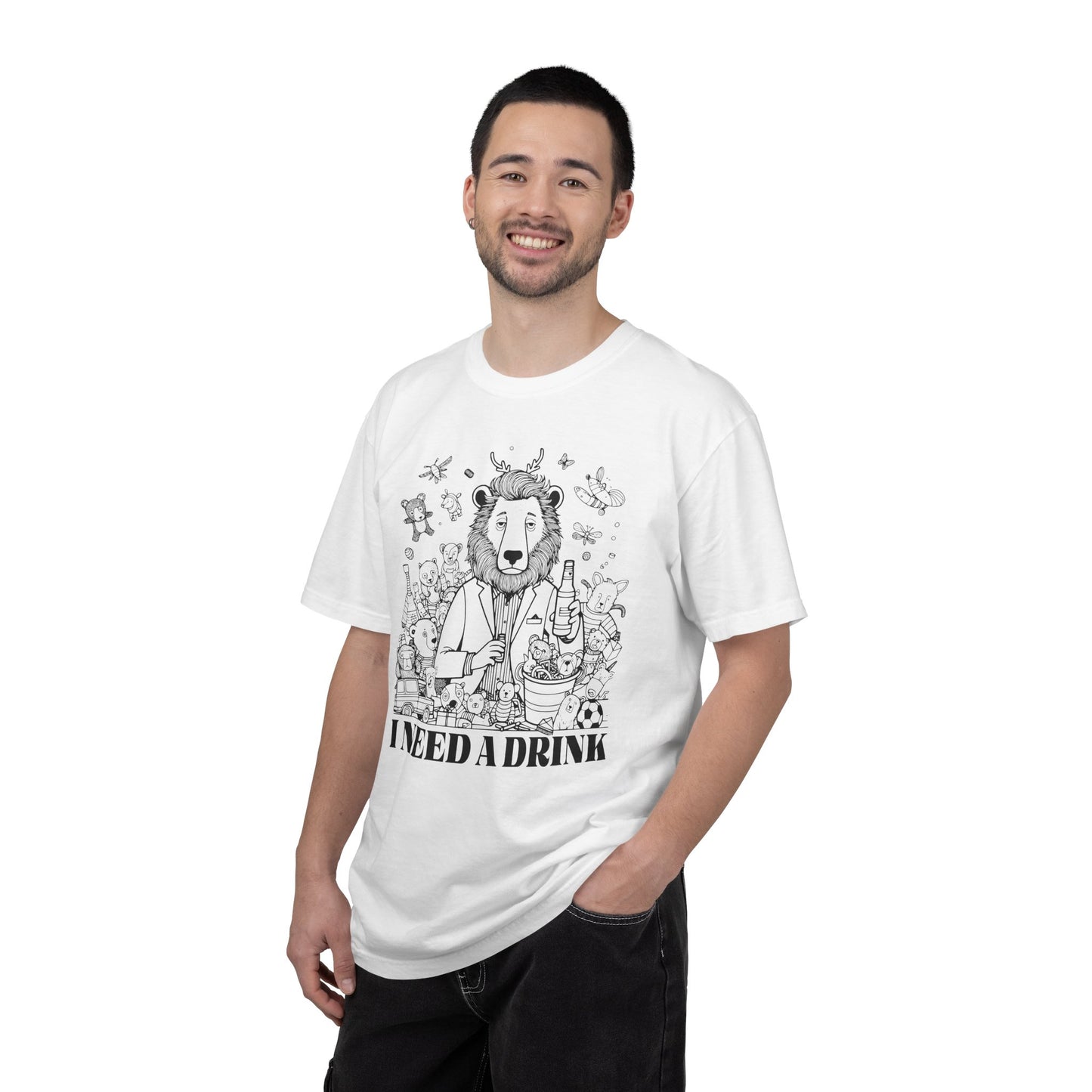 I Need A Drink T-Shirt — Funny Lion Bartender Gentleman Father Graphic Tee
