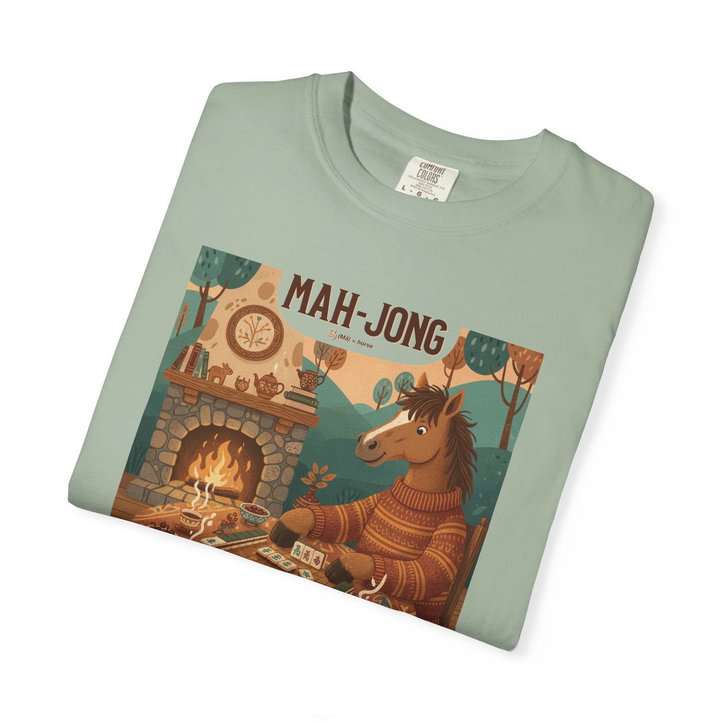“Mah-Jong: A Stable Diet in the Year of the Horse” T-Shirt — Retro Cozy Mahjong Horse Design