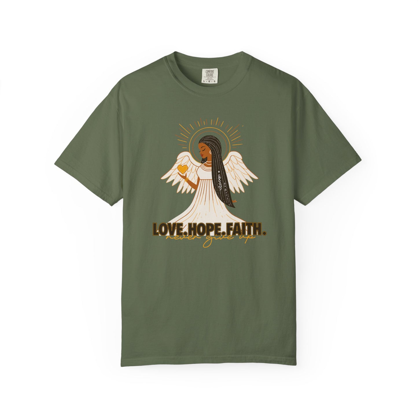 "Love.Hope.Faith. Never give up" T-Shirt - Perseverence Angel Graphic Tee