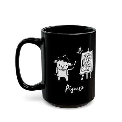 'Pigcasso' Pig Artist Black Ceramic Mug — Cute Art Lover Coffee Cup (11oz, 15oz)