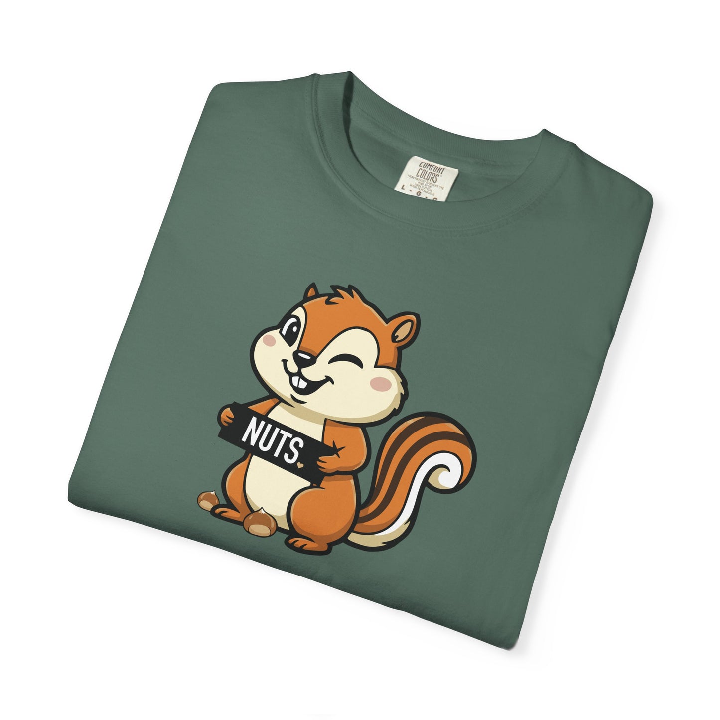 "Chestnuts: Nuts" Couples Tee - Chipmunk Holding 'NUTS' Funny Chestnut Graphic T-Shirt