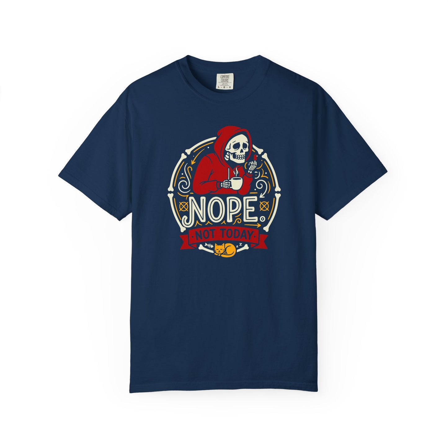 "Nope. Not Today." Skull Tee — Funny Grim Reaper Flipping the Bird Graphic T-Shirt
