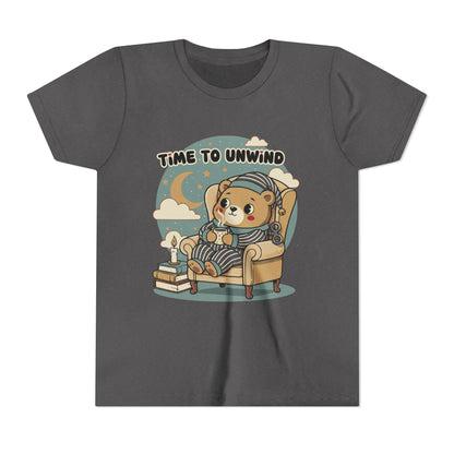 'Time to Unwind' Youth Tee — Windup Toy Bear Relaxing Graphic T-Shirt