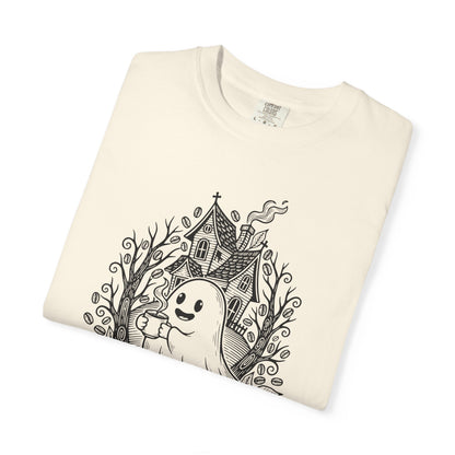 "Freshly Boo'd w/ Sugar & Scream" Cute Coffee Ghost Haunted House T-Shirt