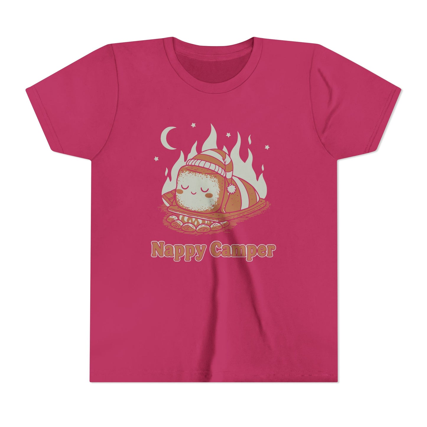 "Nappy Camper" Youth Tee — Cute Sleeping Marshmallow Camping T-Shirt