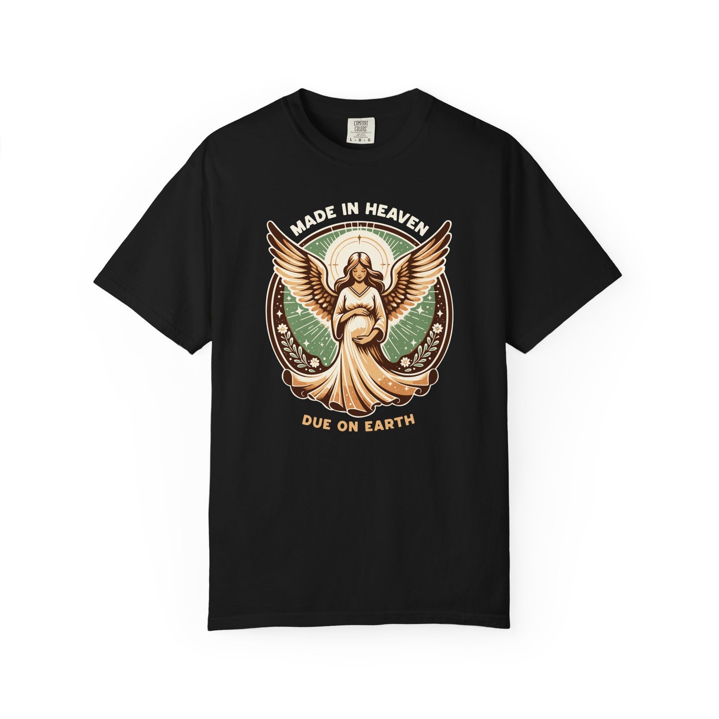 "Made in Heaven, Due on Earth" Angel Graphic T-Shirt — Vintage Expecting Mother Tee