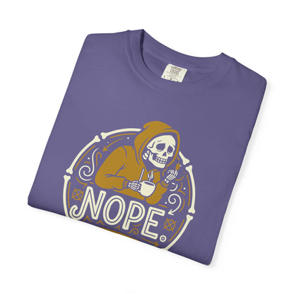 "Nope. Not Today." Skull Tee — Funny Grim Reaper Flipping the Bird Graphic T-Shirt