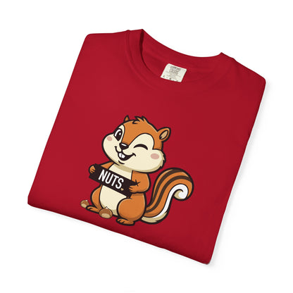 "Chestnuts: Nuts" Couples Tee - Chipmunk Holding 'NUTS' Funny Chestnut Graphic T-Shirt