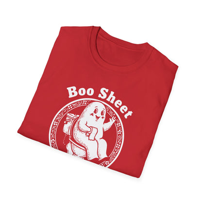 Boo Sheet T-Shirt — Funny Ghost on Toilet Halloween Tee