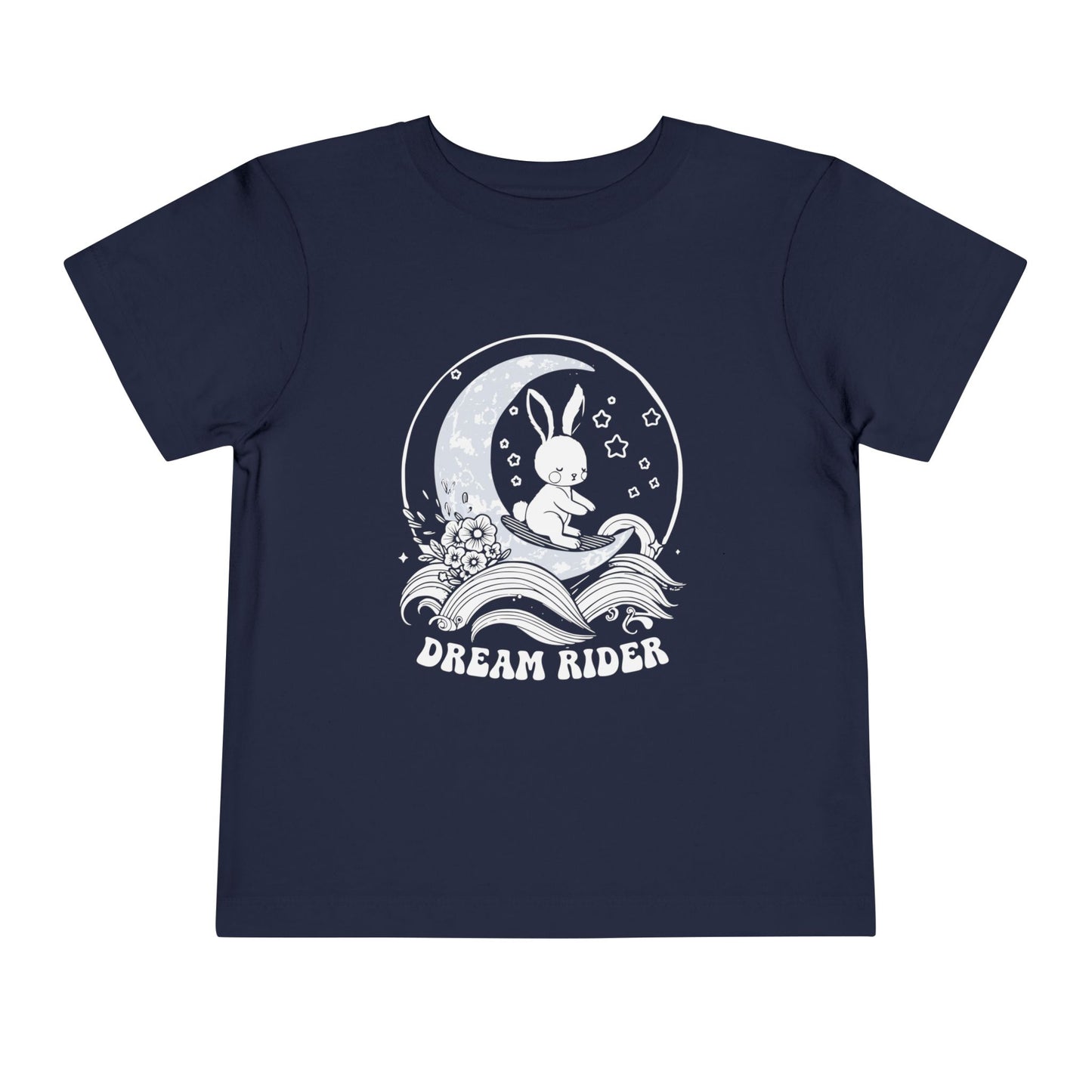 "Dream Rider" Toddler Tee — Sleepy Bunny Moon Surfer Graphic T-Shirt