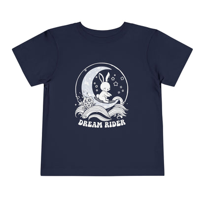"Dream Rider" Toddler Tee — Sleepy Bunny Moon Surfer Graphic T-Shirt