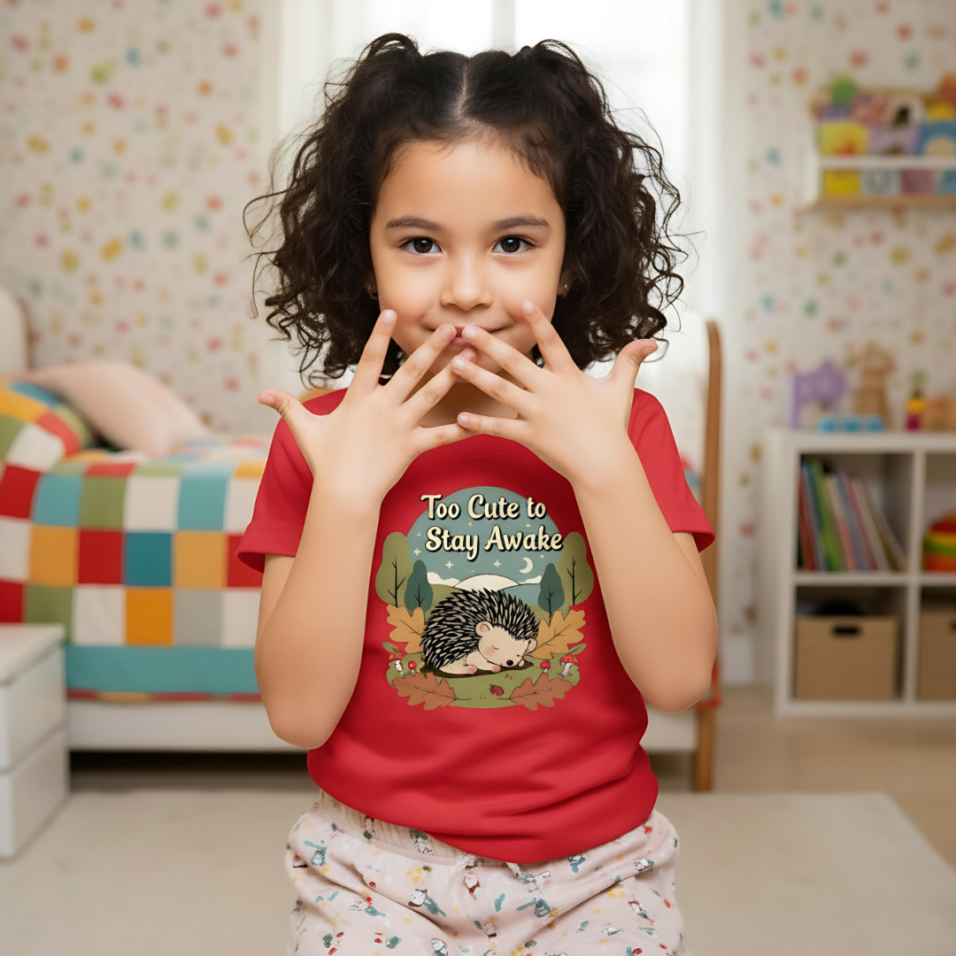 "Too Cute to Stay Awake" Hedgehog Youth Tee — Cute Sleeping Animal Kids Shirt