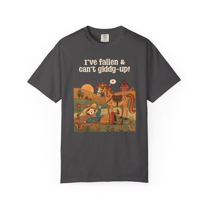"I've Fallen & Can't Giddy-Up!" T-Shirt — Funny Western Cowgirl Horse Graphic Tee