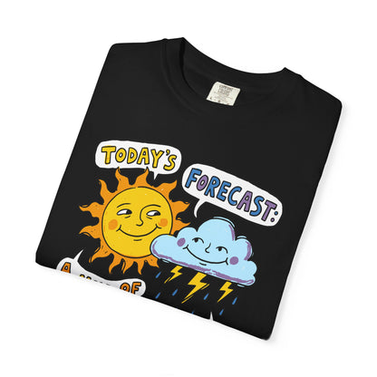 "Today's Forecast: A Mix of Fun and Louds" Tee — Playful Weather Cartoon T-Shirt