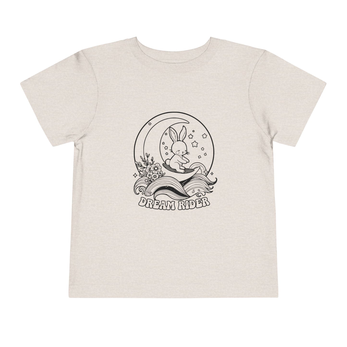 "Dream Rider" Toddler Tee — Sleepy Bunny Moon Surfer Graphic T-Shirt