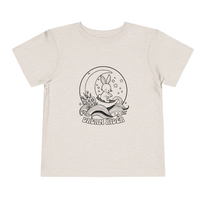 "Dream Rider" Toddler Tee — Sleepy Bunny Moon Surfer Graphic T-Shirt