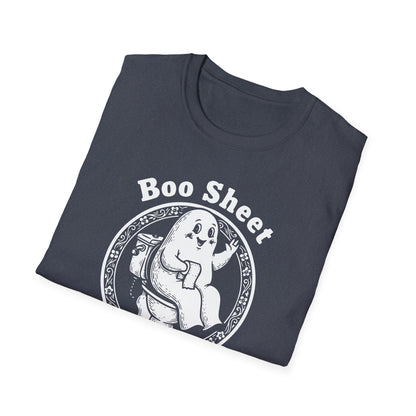 Boo Sheet T-Shirt — Funny Ghost on Toilet Halloween Tee