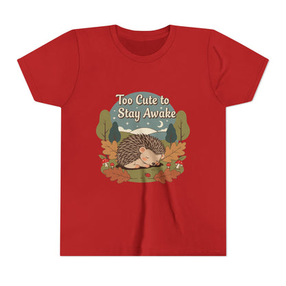 "Too Cute to Stay Awake" Hedgehog Youth Tee — Cute Sleeping Animal Kids Shirt