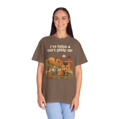 "I've Fallen & Can't Giddy-Up!" T-Shirt — Funny Western Cowgirl Horse Graphic Tee