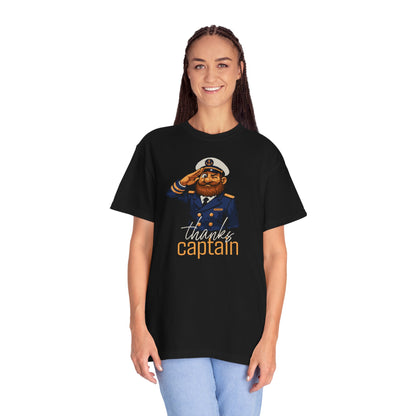 Captain Obvious Salute T-Shirt — "Thanks, Captain" Nautical Crew Tee