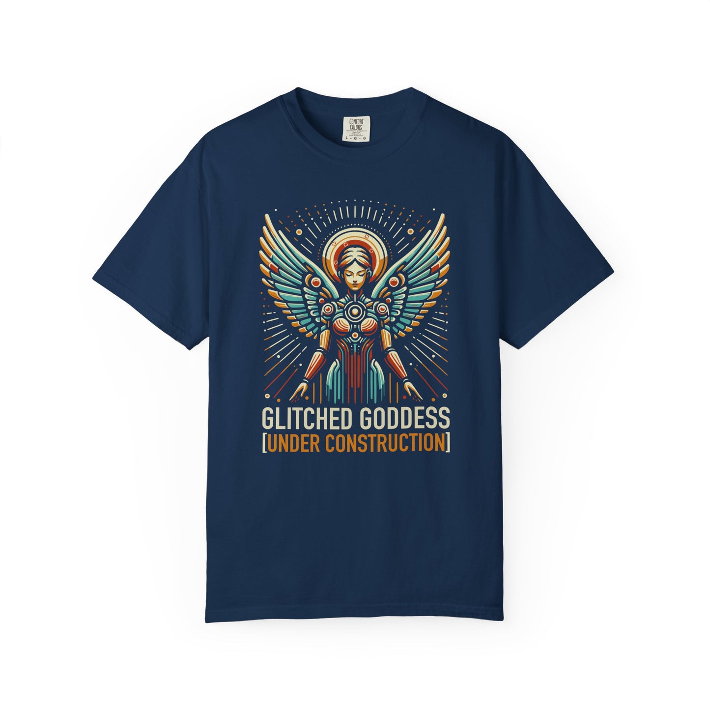 "Glitched Goddess (Under Construction)" T-Shirt — Unhinged Attitude Retro Sci‑Fi Graphic Tee
