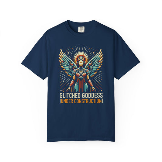 "Glitched Goddess (Under Construction)" T-Shirt — Unhinged Attitude Retro Sci‑Fi Graphic Tee