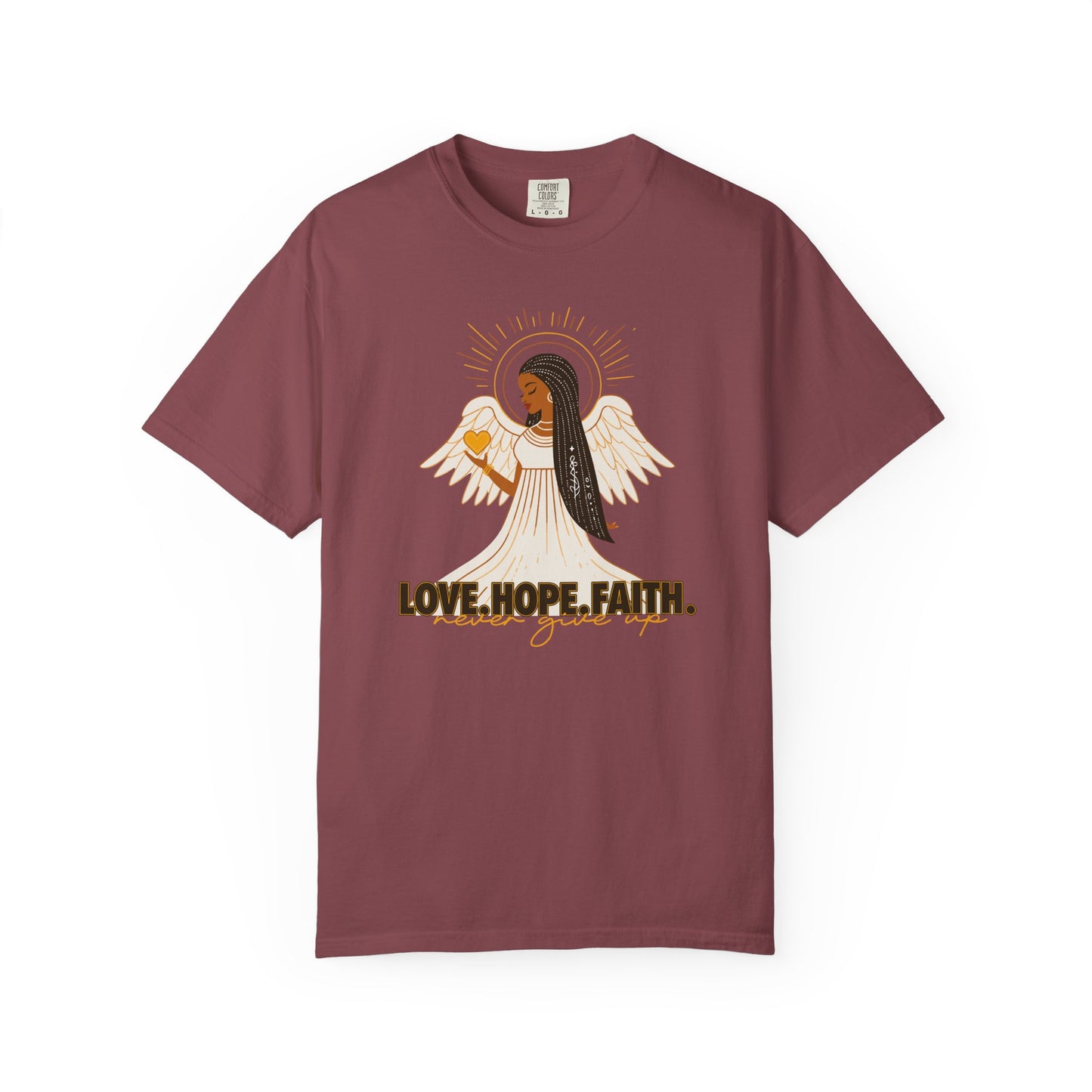 "Love.Hope.Faith. Never give up" T-Shirt - Perseverence Angel Graphic Tee