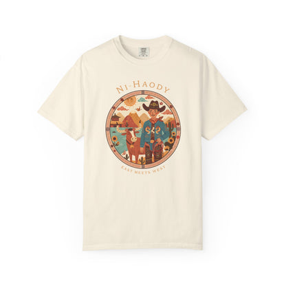 "Ni-Haody. Easts Meets West" Asian Cowboy Camp Graphic T-Shirt — Western Illustration Tee