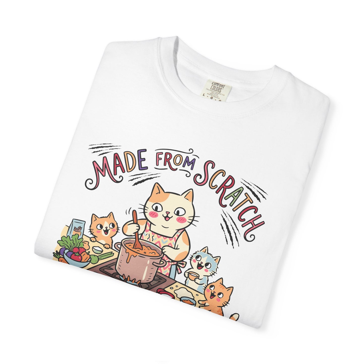 "Made From Scratch" T-Shirt - Cat Family Cooking Kittens Kitchen Mom Illustration Tee
