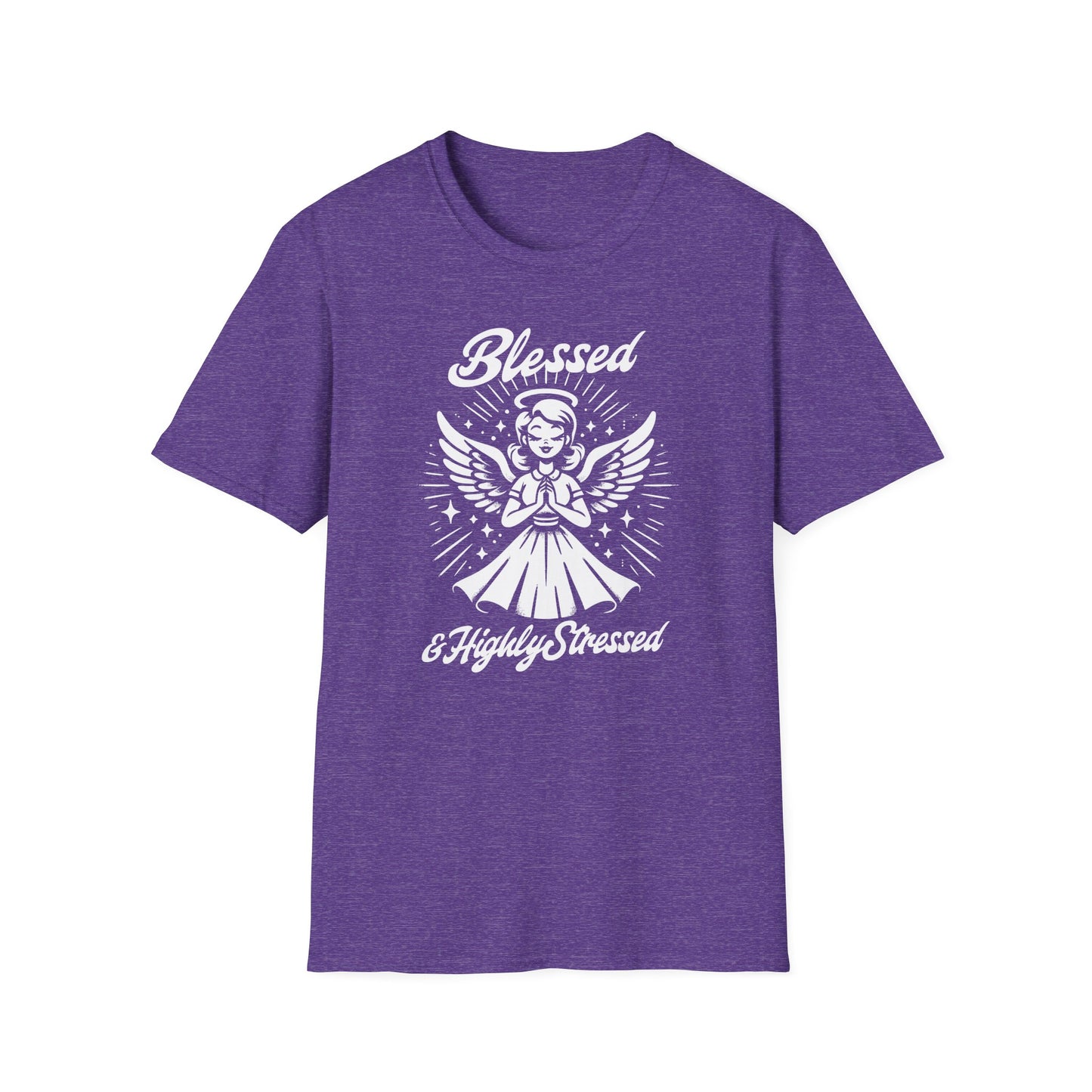 Blessed & Highly Stressed T-Shirt — Retro Angelic Graphic Tee