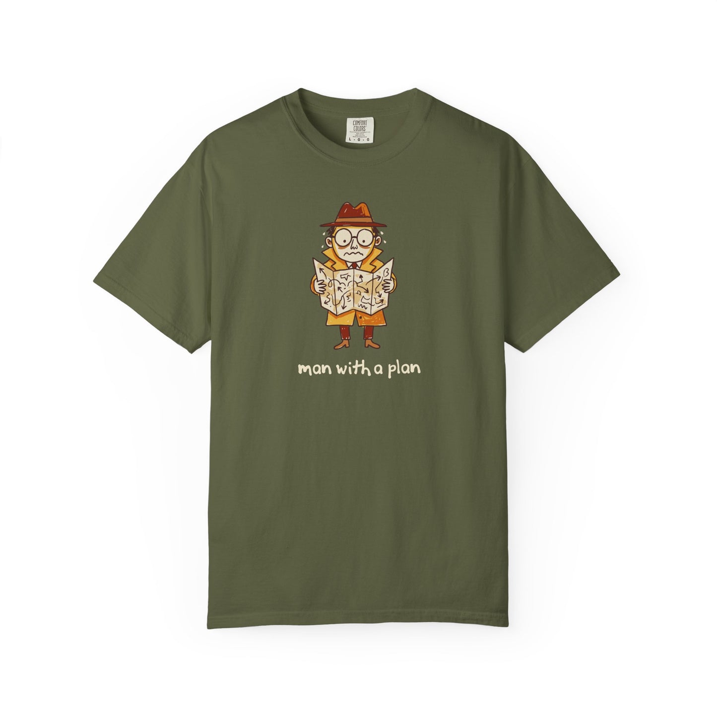 Man With a Plan T-Shirt — Cute Confused Detective Map Graphic Tee