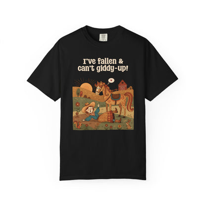 "I've Fallen & Can't Giddy-Up!" T-Shirt — Funny Western Cowgirl Horse Graphic Tee
