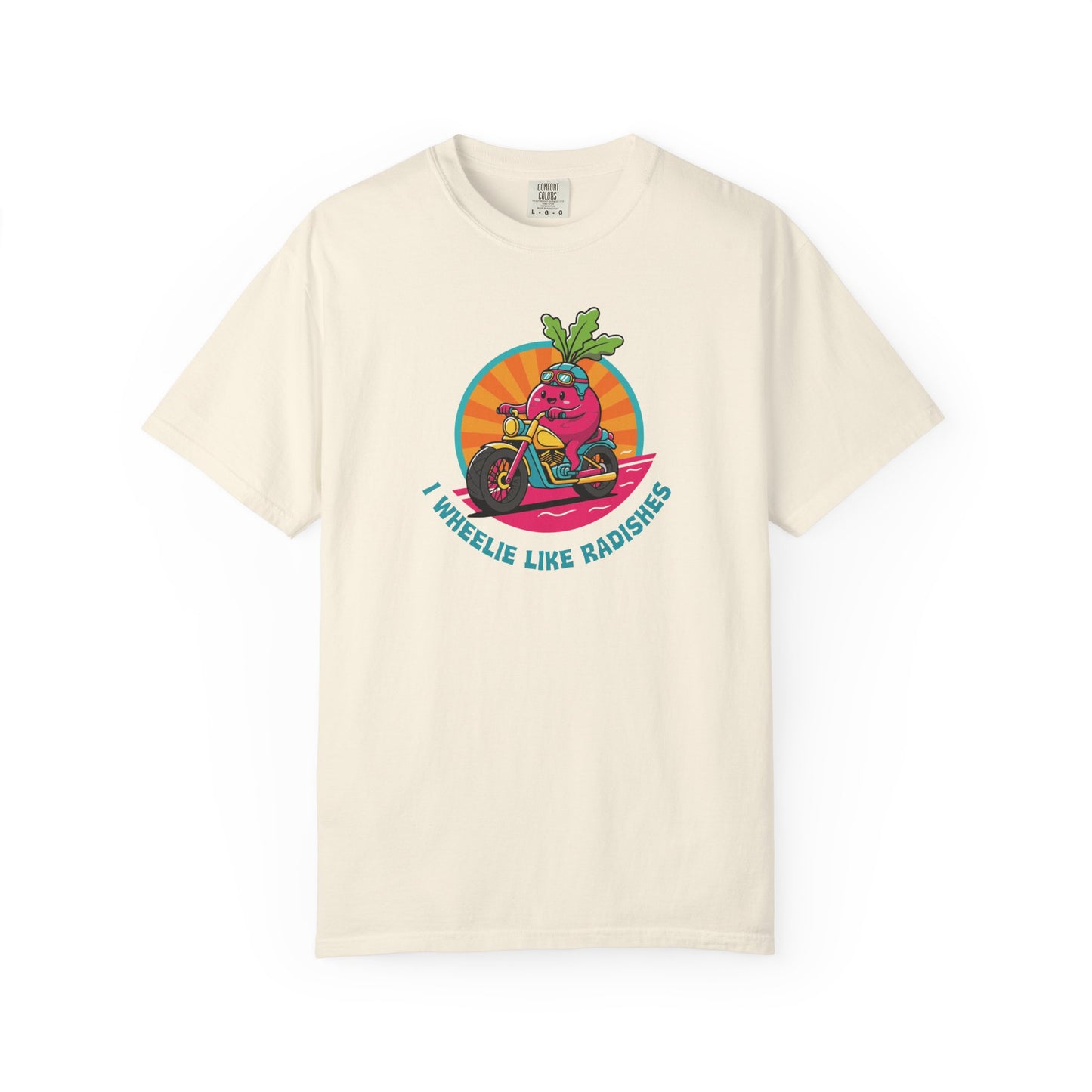 “Wheelie Like Radishes” T-Shirt —  Retro Radish Lover Vegan Cycling Graphic Tee