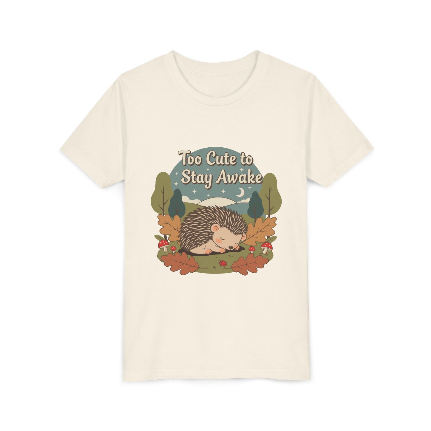 "Too Cute to Stay Awake" Hedgehog Youth Tee — Cute Sleeping Animal Kids Shirt