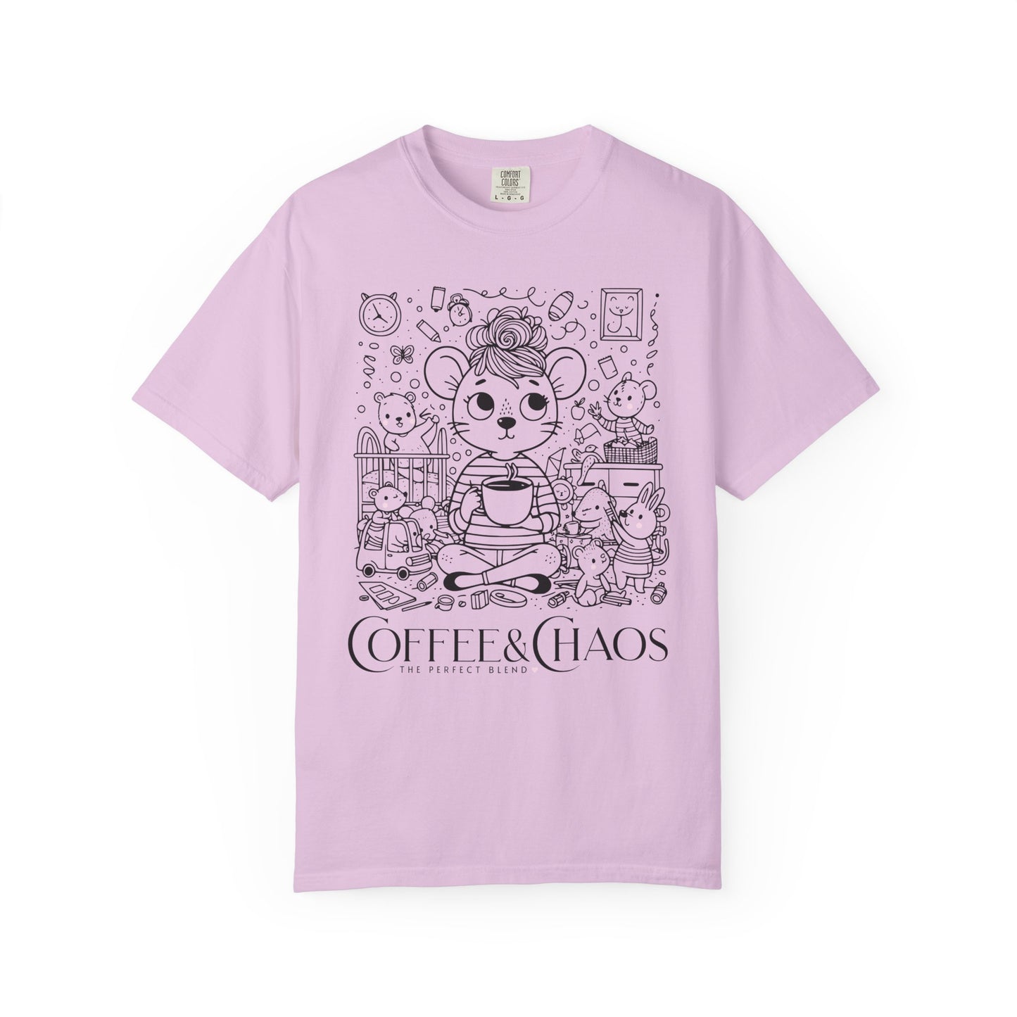 "Coffee & Chaos: The Perfect Blend" T-Shirt — Cute Kawaii Mouse Coffee Lover Tee