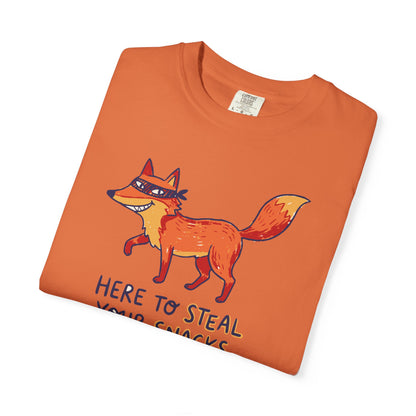 "Here to Steal Your Snacks" Graphic T-Shirt — Cute Snack Thief Fox Tee