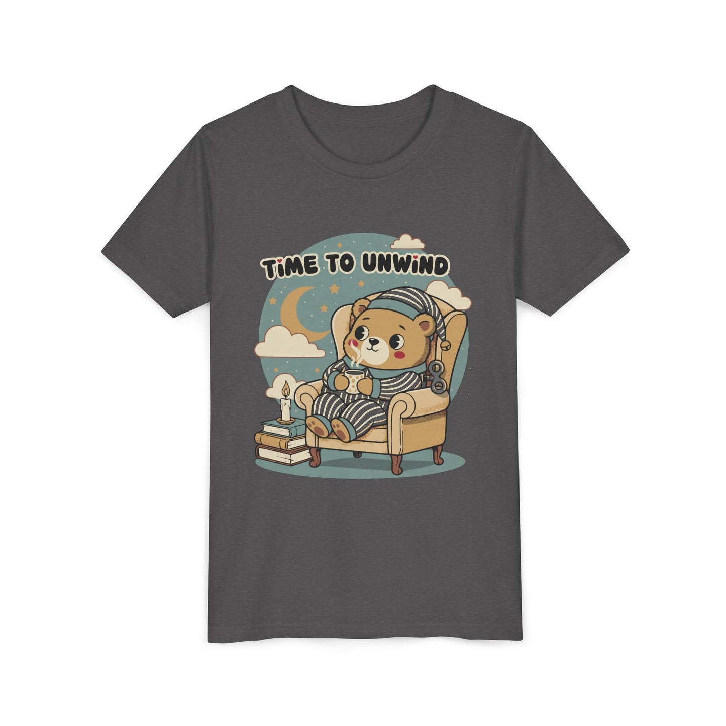 'Time to Unwind' Youth Tee — Windup Toy Bear Relaxing Graphic T-Shirt
