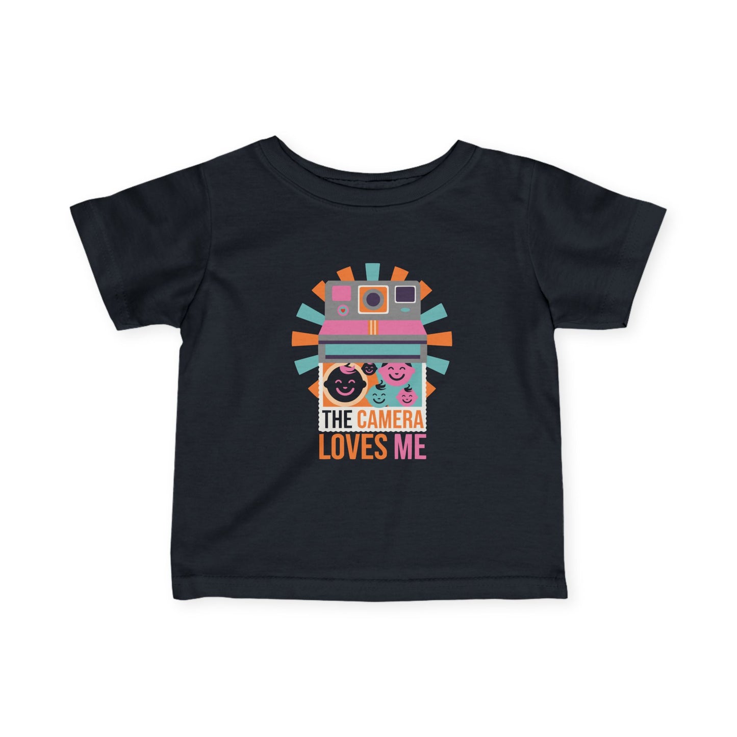 "Camera Loves Me" Infant Tee - Cute Retro Baby T-Shirt, Newborn Photography Outfit