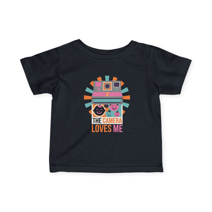 "Camera Loves Me" Infant Tee - Cute Retro Baby T-Shirt, Newborn Photography Outfit