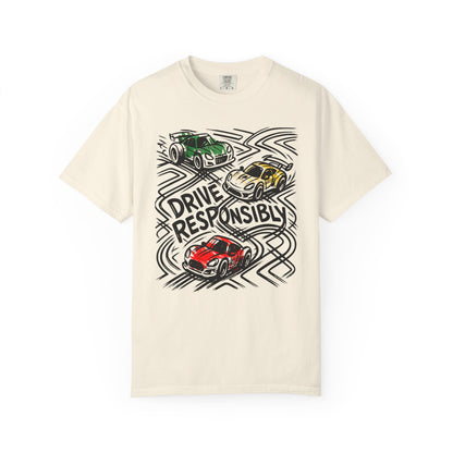 Drive Responsibly Vintage Car T-Shirt — Retro Racer Awareness Graphic Tee