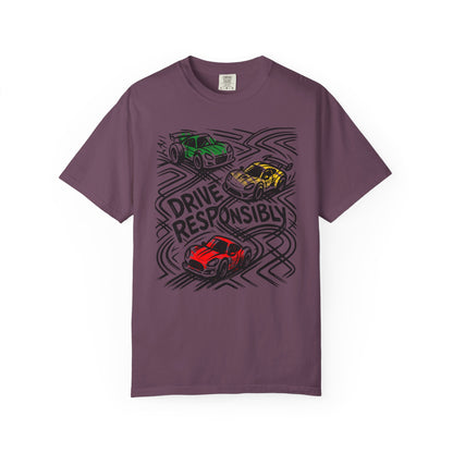Drive Responsibly Vintage Car T-Shirt — Retro Racer Awareness Graphic Tee
