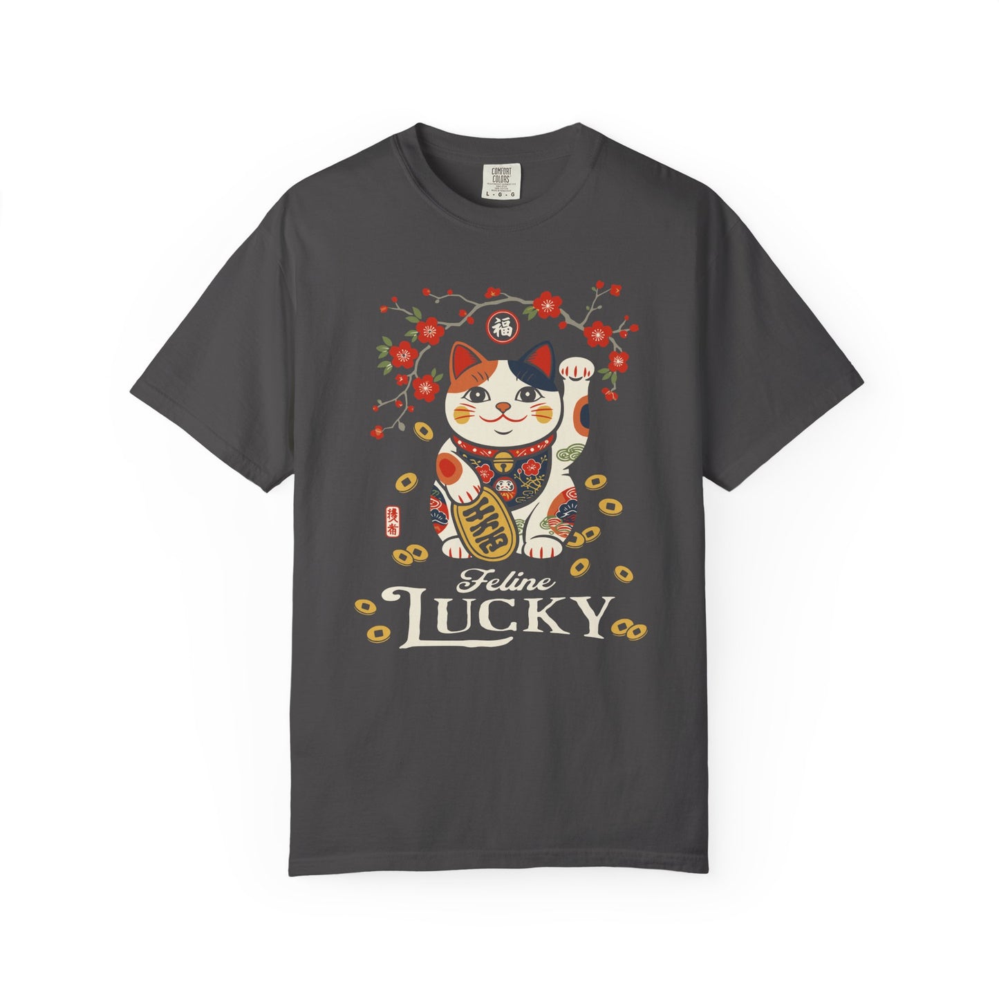 "Feline Lucky" T-Shirt — Lucky Maneki Neko Cat Graphic Tee