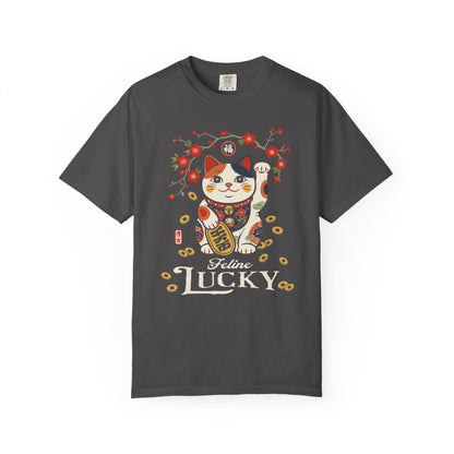 "Feline Lucky" T-Shirt — Lucky Maneki Neko Cat Graphic Tee