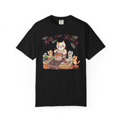 "Made From Scratch" T-Shirt - Cat Family Cooking Kittens Kitchen Mom Illustration Tee